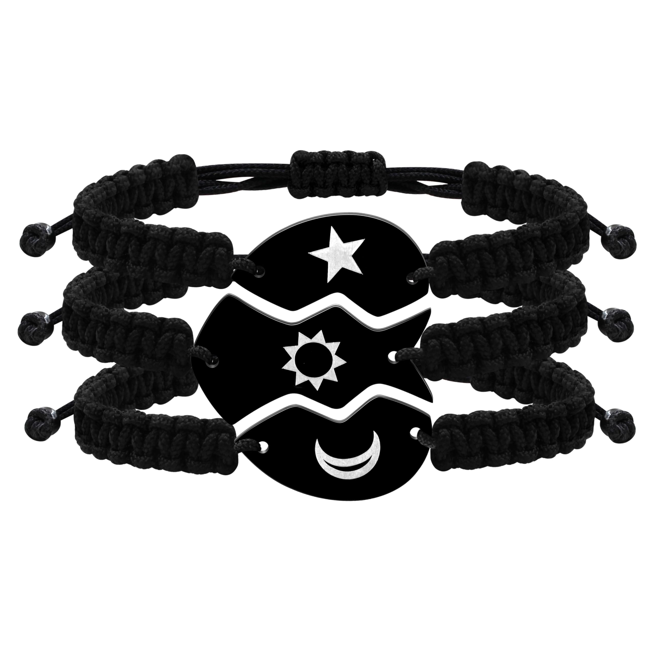 3 Pcs Puzzle Heart Piece Bracelet Set，Handmade Braided Black String Wrist Matching Puzzle Bracelets Adjustable Rope Friendship Gifts Jewelry for Best Friends Sisters