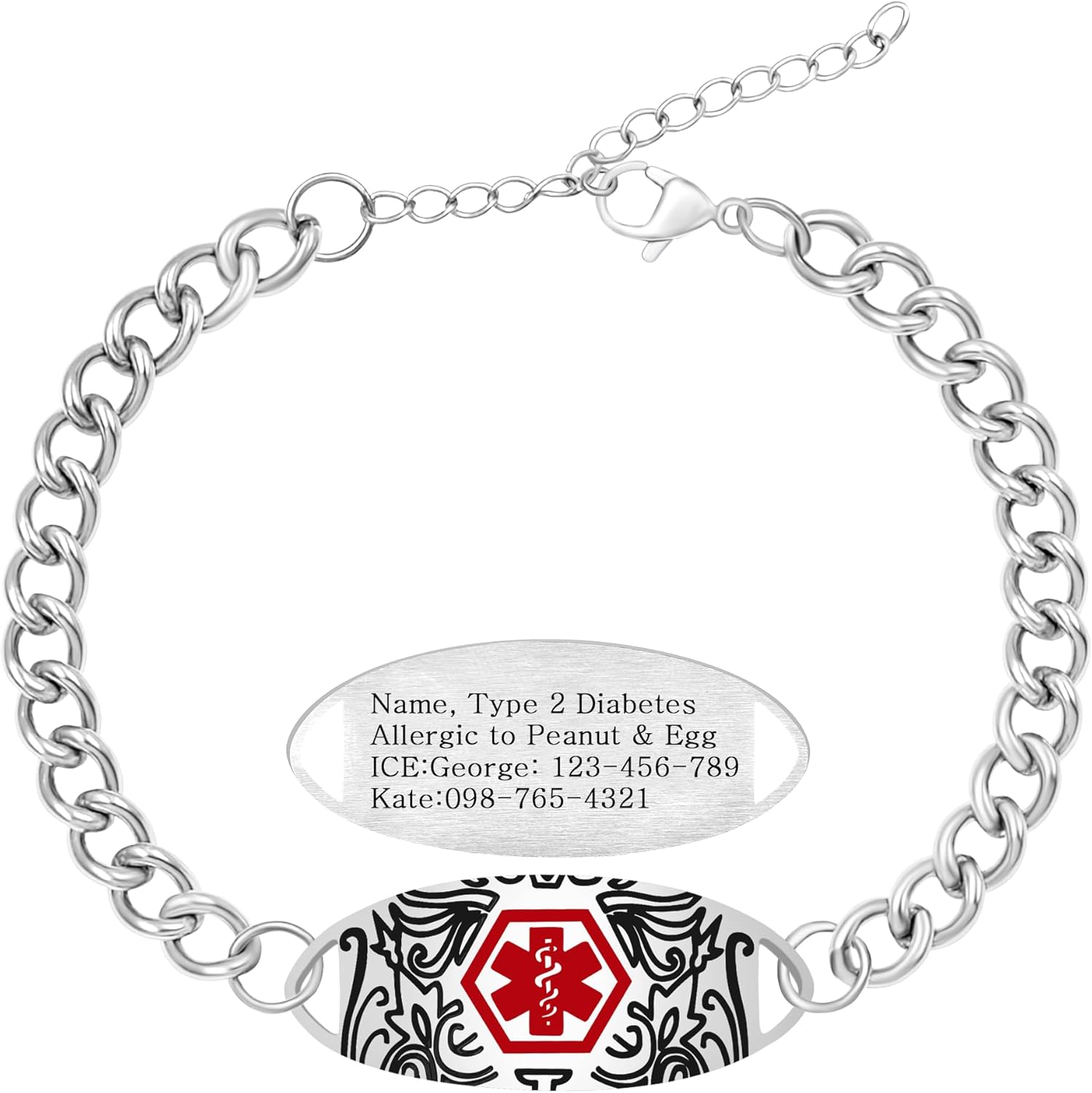 Uloveido Custom Medical ID Stainless Steel Curb Link Chain Bracelet for Men and Women – Personalized Engraved Emergency Alert Health Information Jewelry