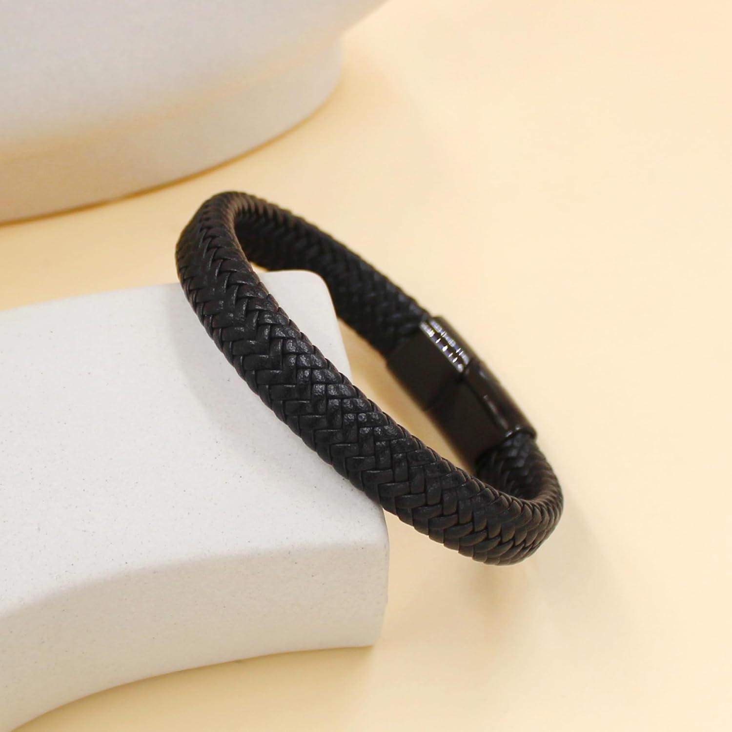 Dynamic QR Code Medical Alert Bracelet for Men Women No Medical Info Needed at Checkout PU Leather Emergency ID Cuff Bracelet Black Stainless Steel Clasp Scan to Update Health Info YA5551