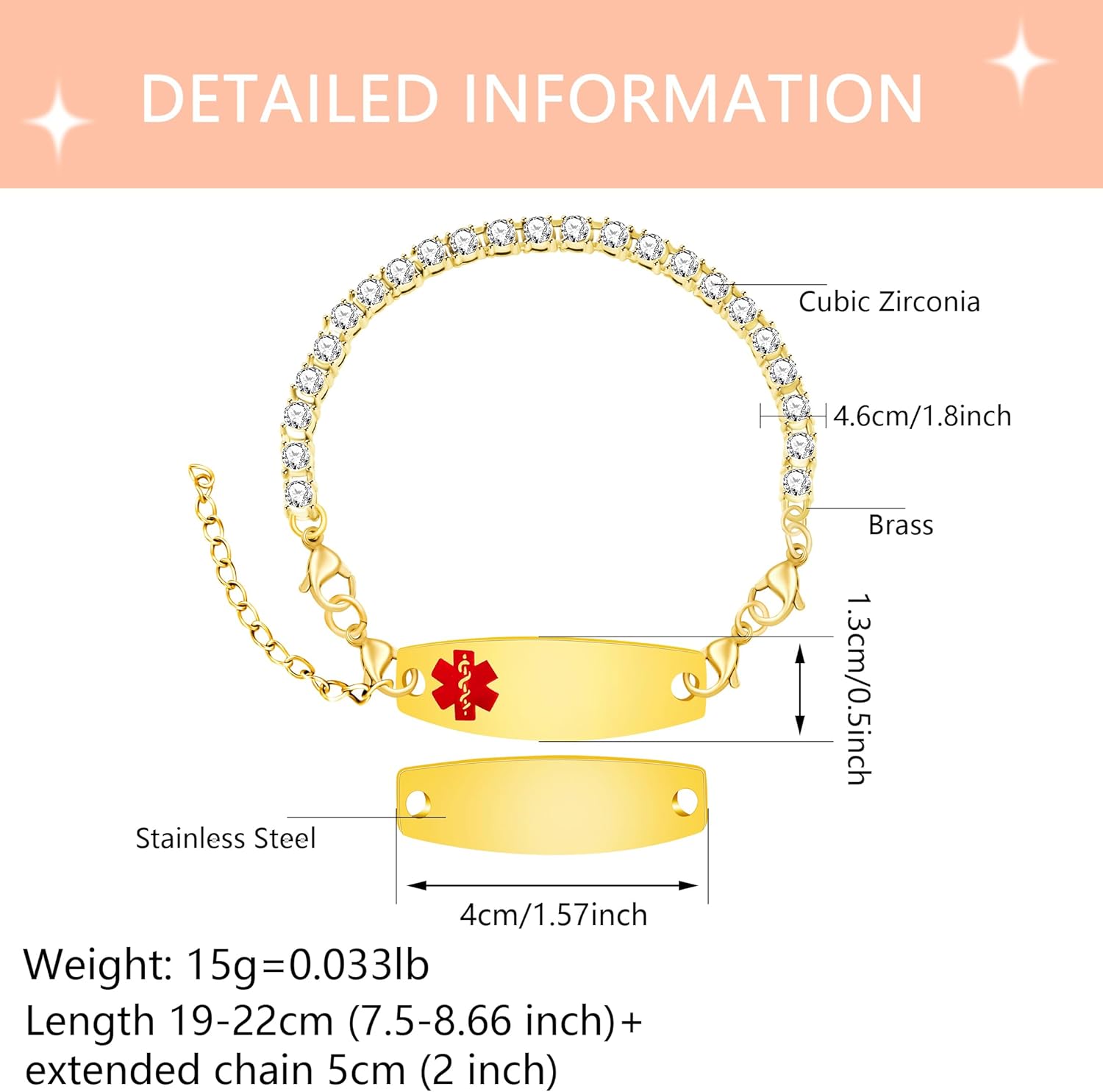 Uloveido Editable QR Code Medical Alert Tennis Bracelet for Women, Silver & Gold Color Options, Personalized Scannable Health ID Jewelry, Custom Emergency Info Wristband