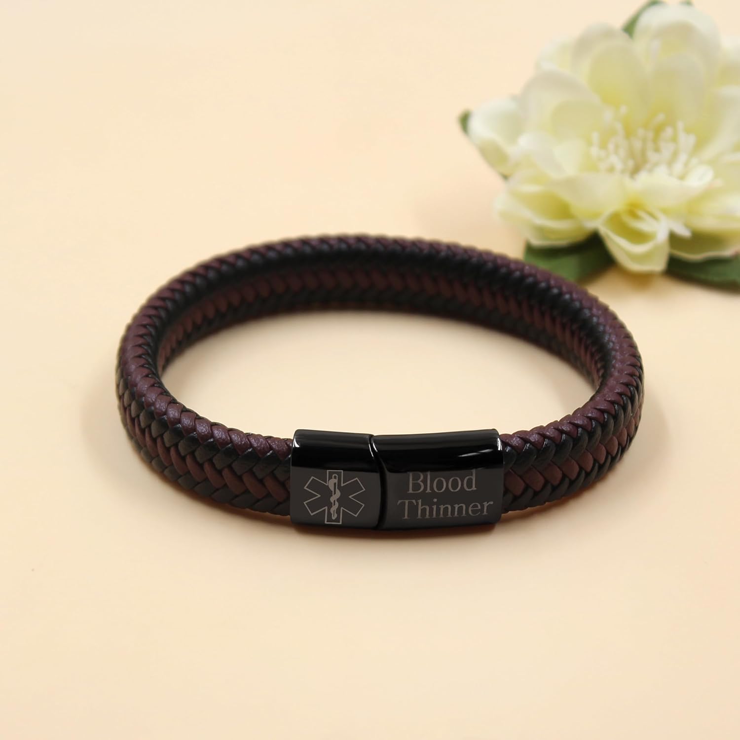 Dynamic QR Code Medical Alert Bracelet for Men Women No Medical Info Needed at Checkout PU Leather Emergency ID Cuff Bracelet Black Stainless Steel Clasp Scan to Update Health Info YA5551