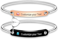 Uloveido His and Hers Matching Cuff Bracelet Set, Stainless Steel Couple Bangle with Cubic Zirconia, Black Men’s Bracelet & Rose Gold Women’s Bracelet, Custom Engraved Relationship Jewelry