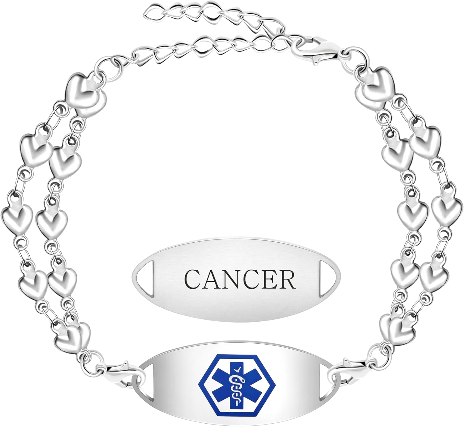 Uloveido Double Love Heart Link Bracelet - Personalized Engraved Medical Alert Jewelry for Blood Disorder, Epilepsy, Diabetes, Asthma, Mental Health, Allergy, and More