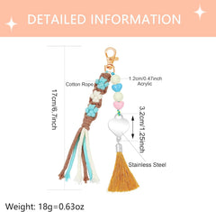 Handmade Flower Tassel Keychain Charm Boho Woven Floral Bag Pendant with Heart Beads for Women