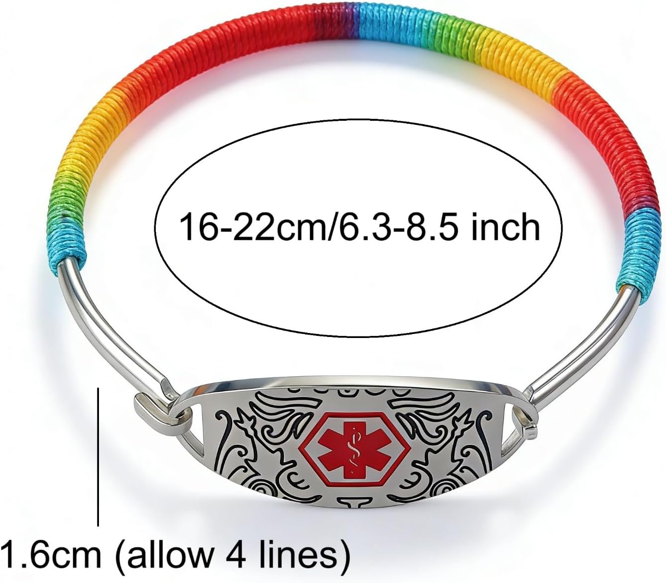 Medical Alert Bracelet for Women, Stainless Steel Cuff with Red Medical Symbol, Custom Engraving or Dynamic QR Code, Editable Emergency Health ID, Hypoallergenic Thread Wrapped Design