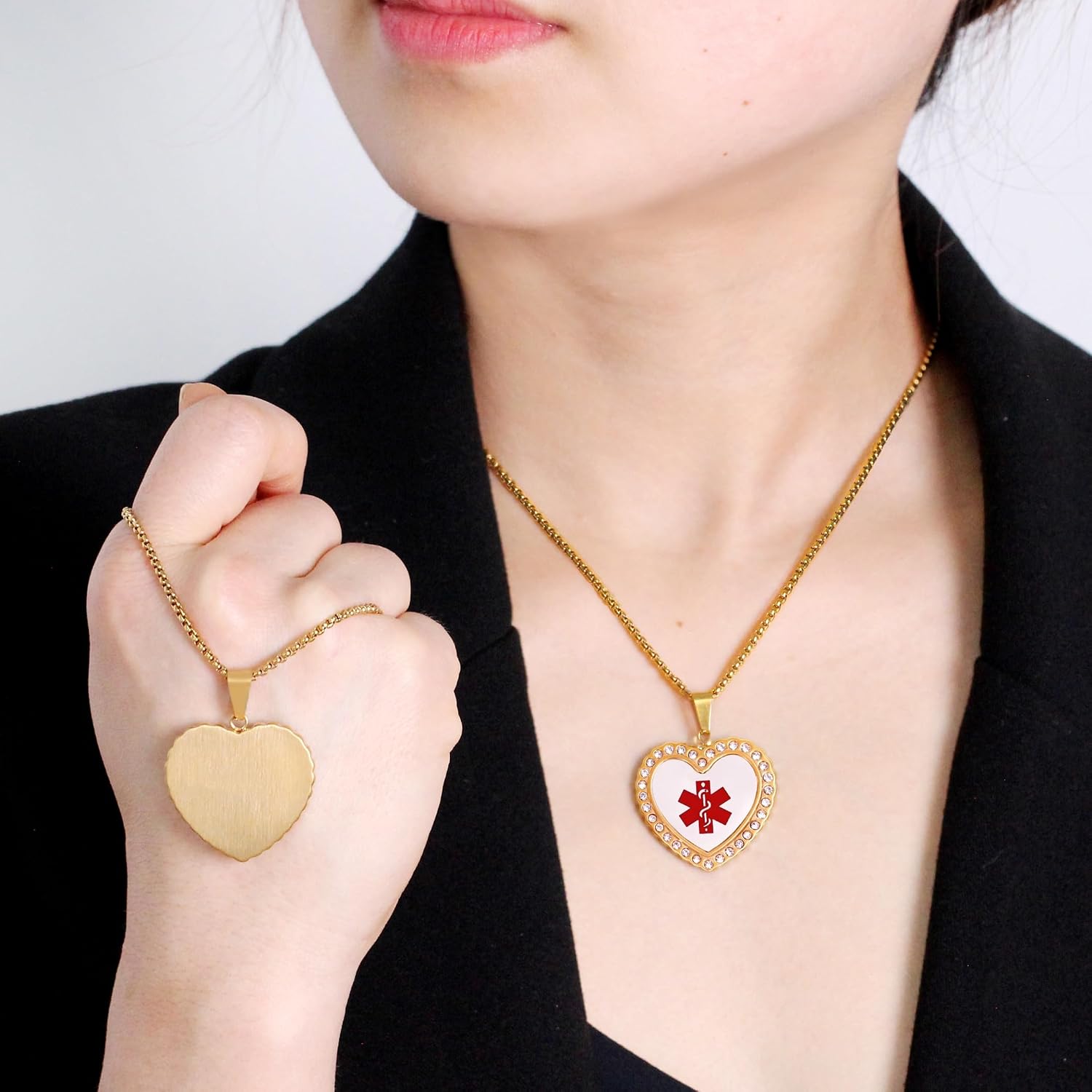 Custom Engraved Medical Alert Necklace Heart Pendant Stainless Steel Gold Plated Personalized Engraved Jewelry for Women