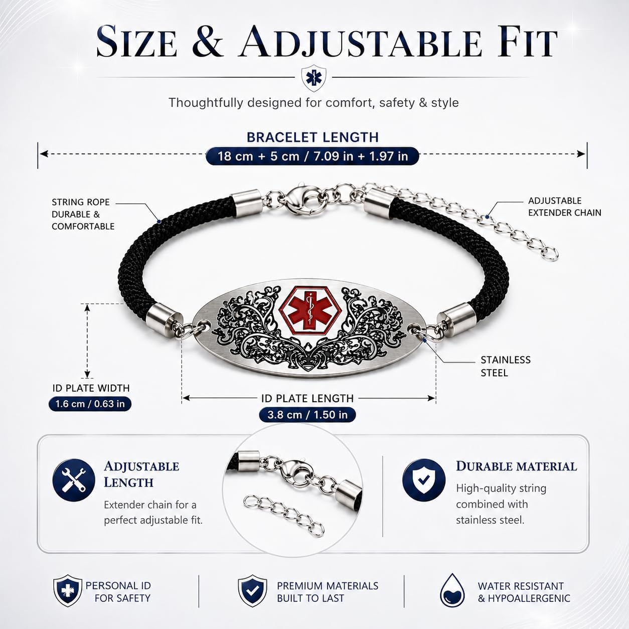 Medical Alert Bracelet with Dynamic QR Code or Custom Laser Engraving | Personalized Medical ID Bracelet | Emergency Medical Jewelry for Health Conditions | Stainless Steel Rope Chain