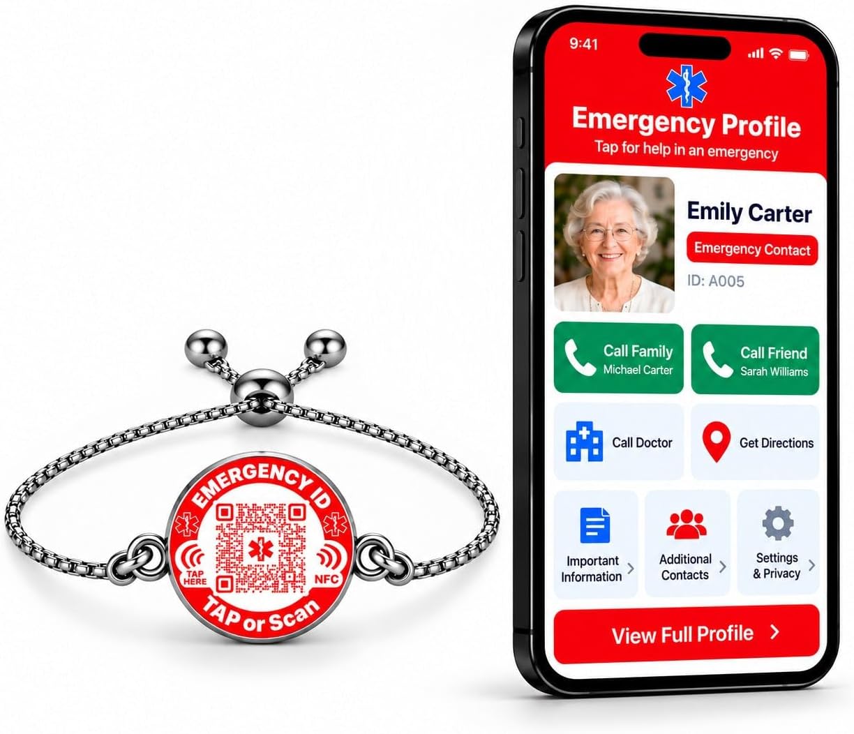 Uloveido NFC QR Medical ID Bracelet, Editable Emergency Medical Profile
