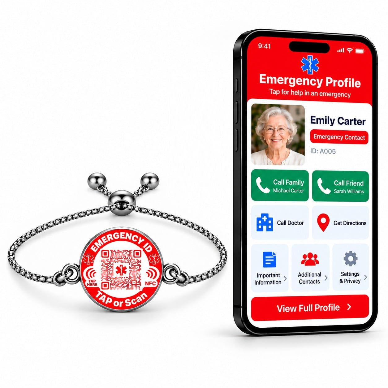 Uloveido NFC QR Medical ID Bracelet, Editable Emergency Medical Profile