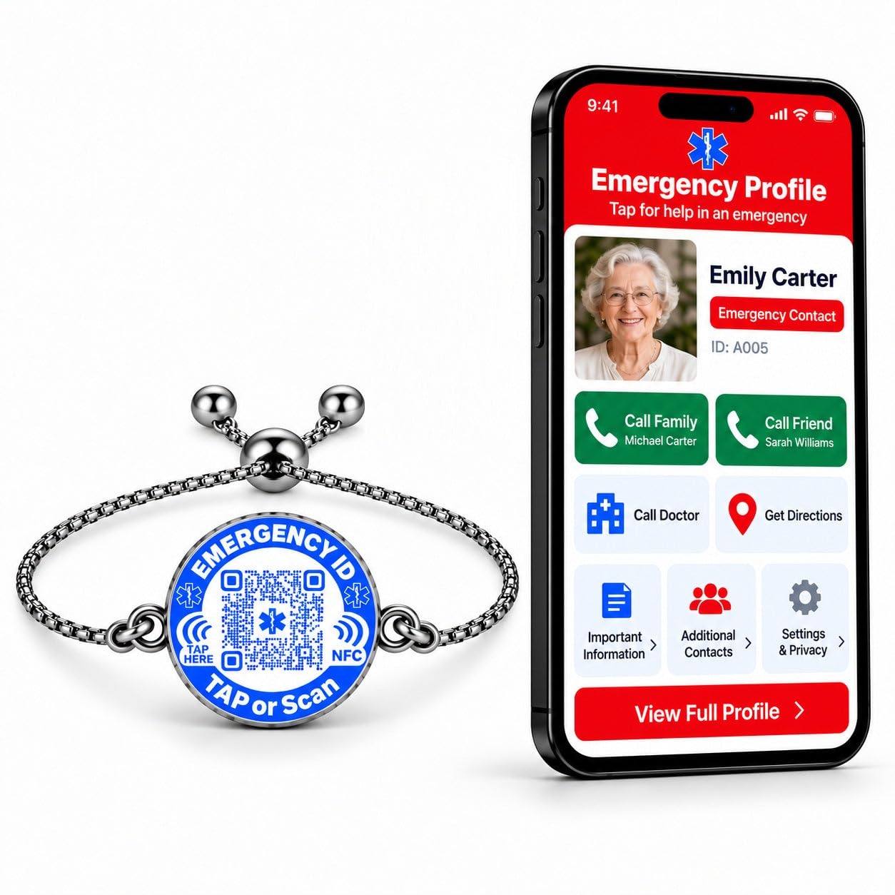 Uloveido NFC QR Medical ID Bracelet, Editable Emergency Medical Profile