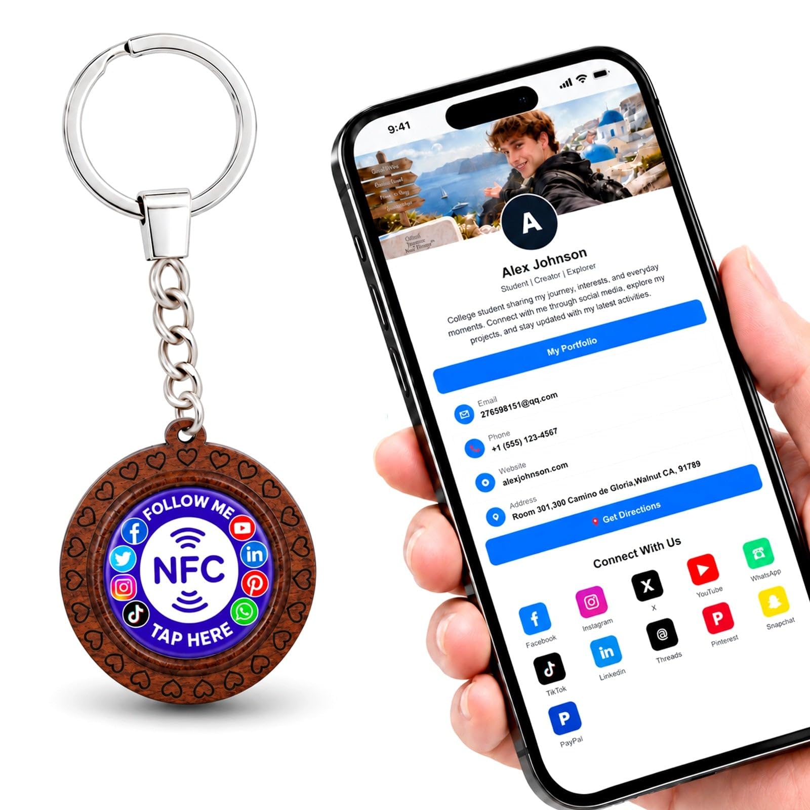 Uloveido Wooden NFC Keychain – Digital Business Card & Social Media Sharing Tag