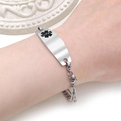 Uloveido Men's Medical Alert Bracelet - Stainless Steel Interchangeable Emergency ID with Free Custom Engraving, 7.87" Ladies First Response to Distress Jewelry