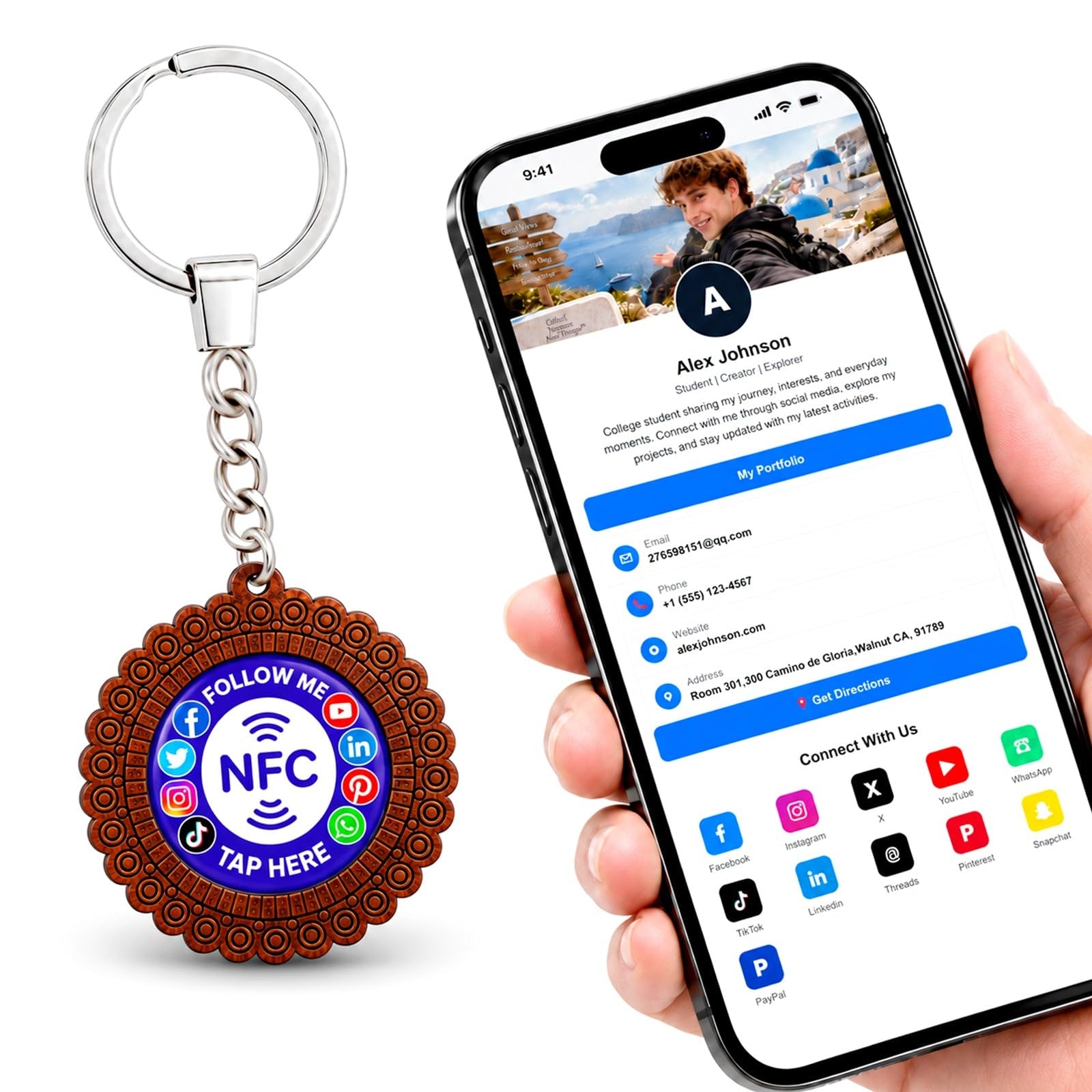 Uloveido Wooden NFC Keychain – Digital Business Card & Social Media Sharing Tag