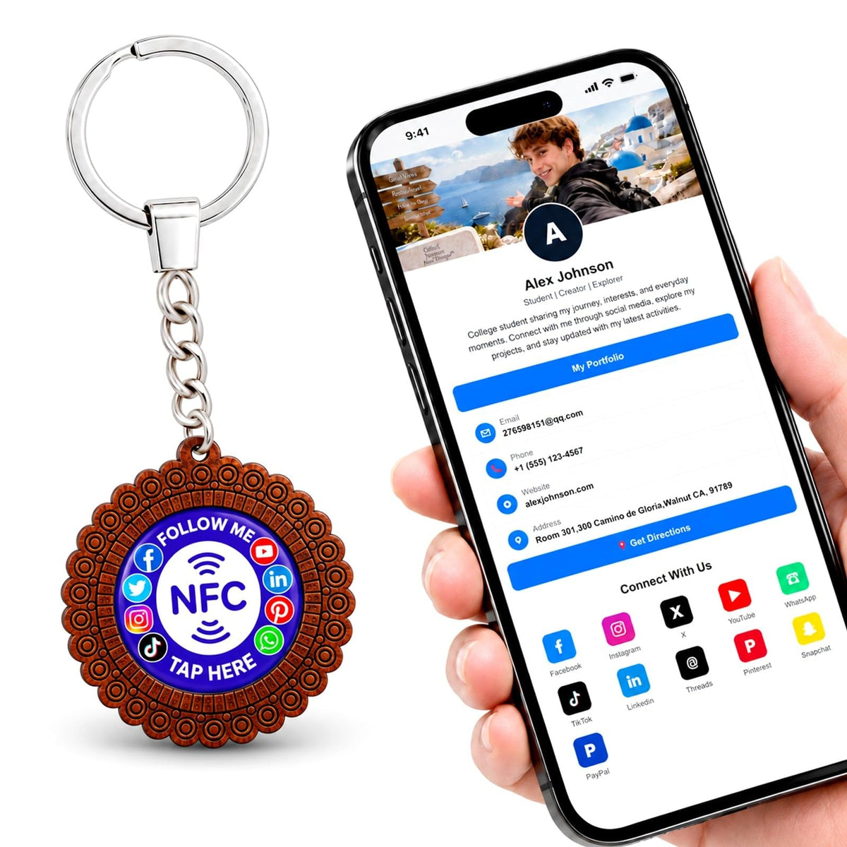Uloveido Wooden NFC Keychain – Digital Business Card & Social Media Sharing Tag