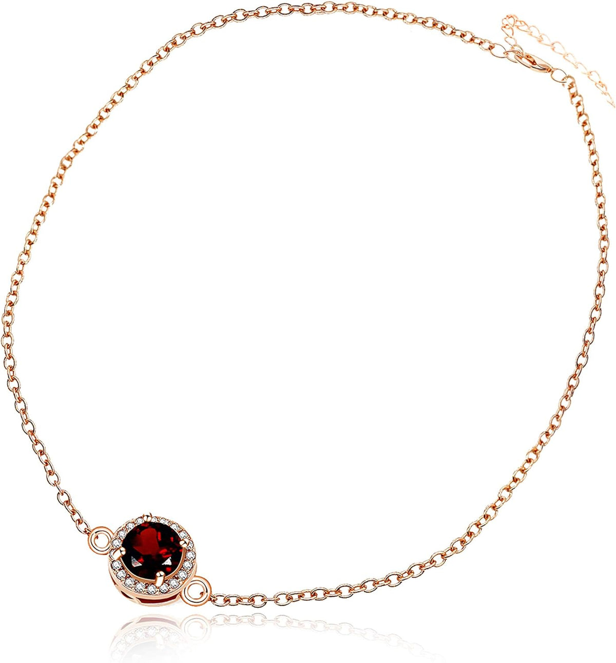 Uloveido Women Rose Gold Plated 925 Sterling Silver 0.6ct Round Natural Red Garnet Charm Chain Bracelet Adjustable FB040