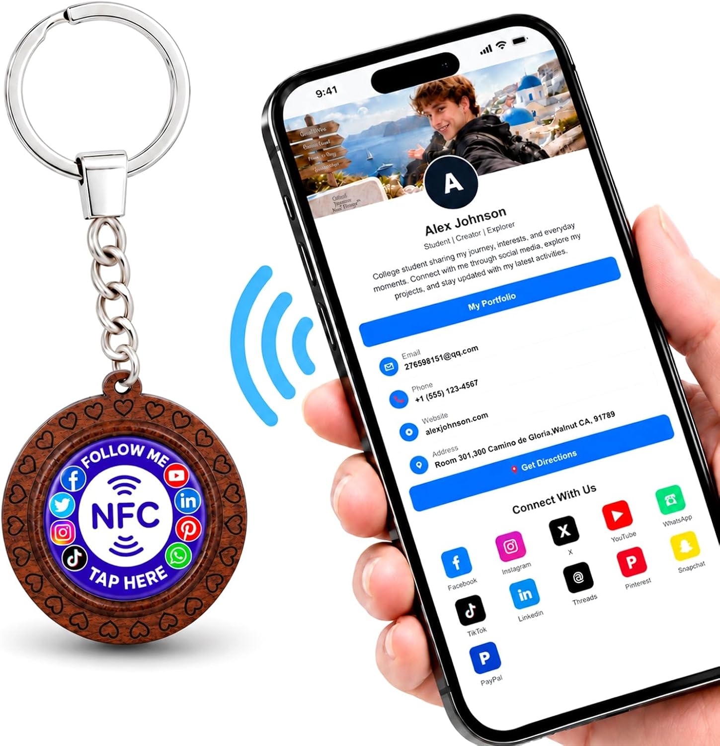 Uloveido Wooden NFC Keychain – Digital Business Card & Social Media Sharing Tag