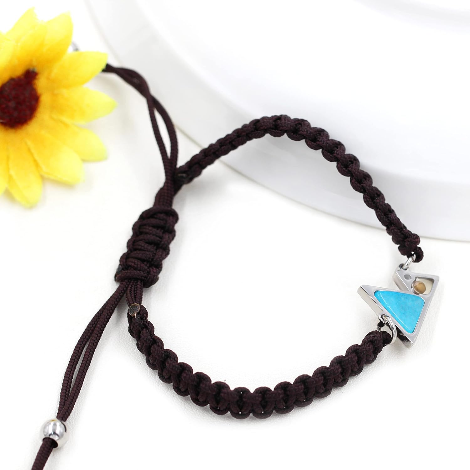 Uloveido Mustard Seed Mountain Bracelet | Handmade Braided Rope Bracelet with Blue Triangle Charm for Faith | Christian Jewelry for Men Women Gift YA5053