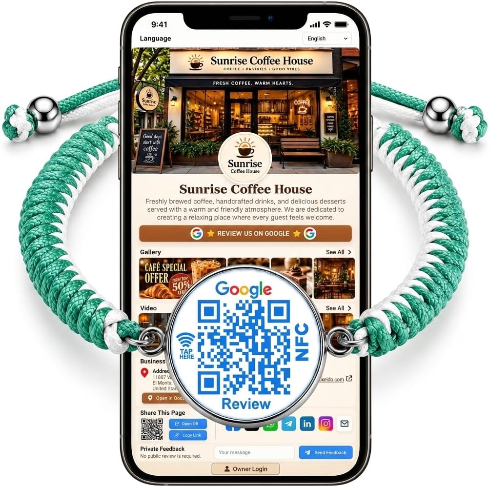 Uloveido NFC QR Bracelet for Google Reviews, Staff Review Wristband