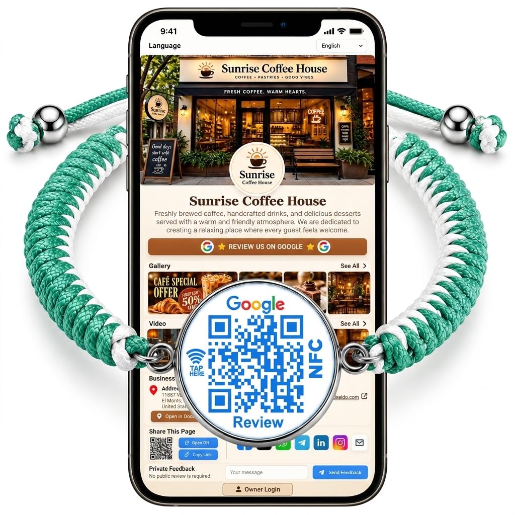 Uloveido NFC QR Bracelet for Google Reviews, Staff Review Wristband