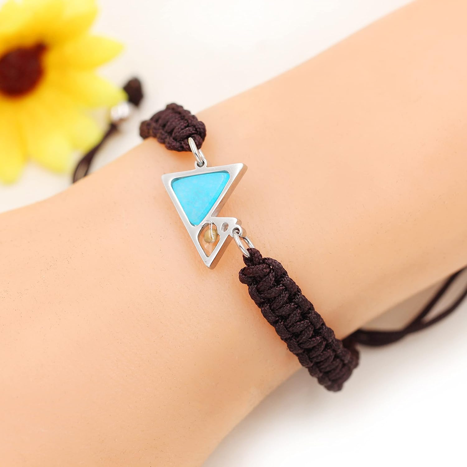 Uloveido Mustard Seed Mountain Bracelet | Handmade Braided Rope Bracelet with Blue Triangle Charm for Faith | Christian Jewelry for Men Women Gift YA5053