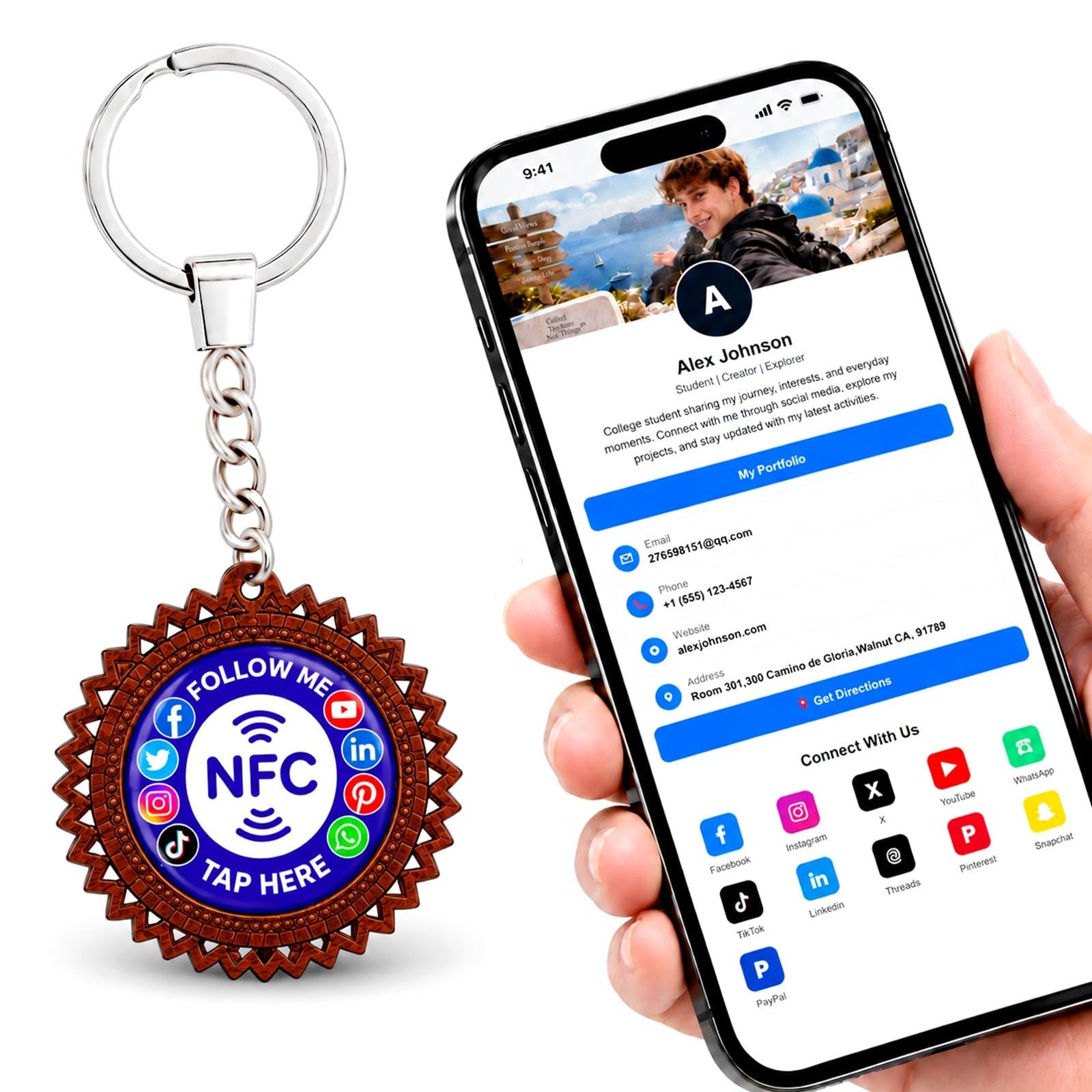 Uloveido Wooden NFC Keychain – Digital Business Card & Social Media Sharing Tag