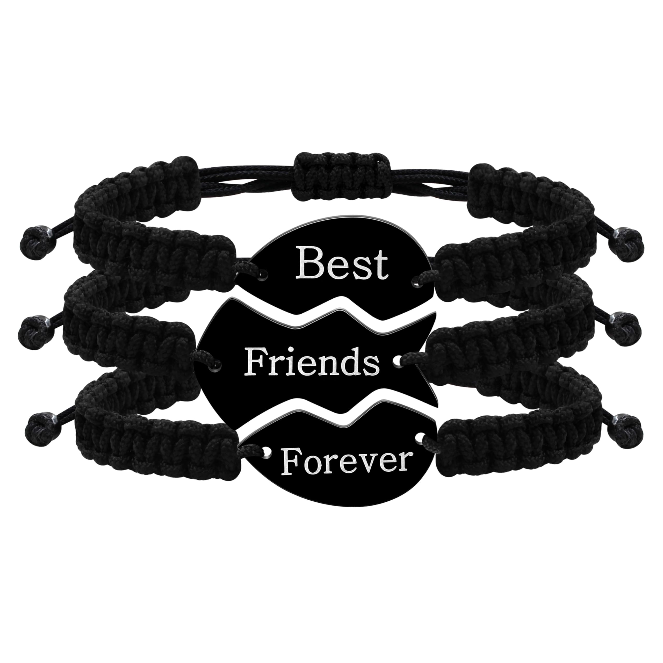 3 Pcs Puzzle Heart Piece Bracelet Set，Handmade Braided Black String Wrist Matching Puzzle Bracelets Adjustable Rope Friendship Gifts Jewelry for Best Friends Sisters