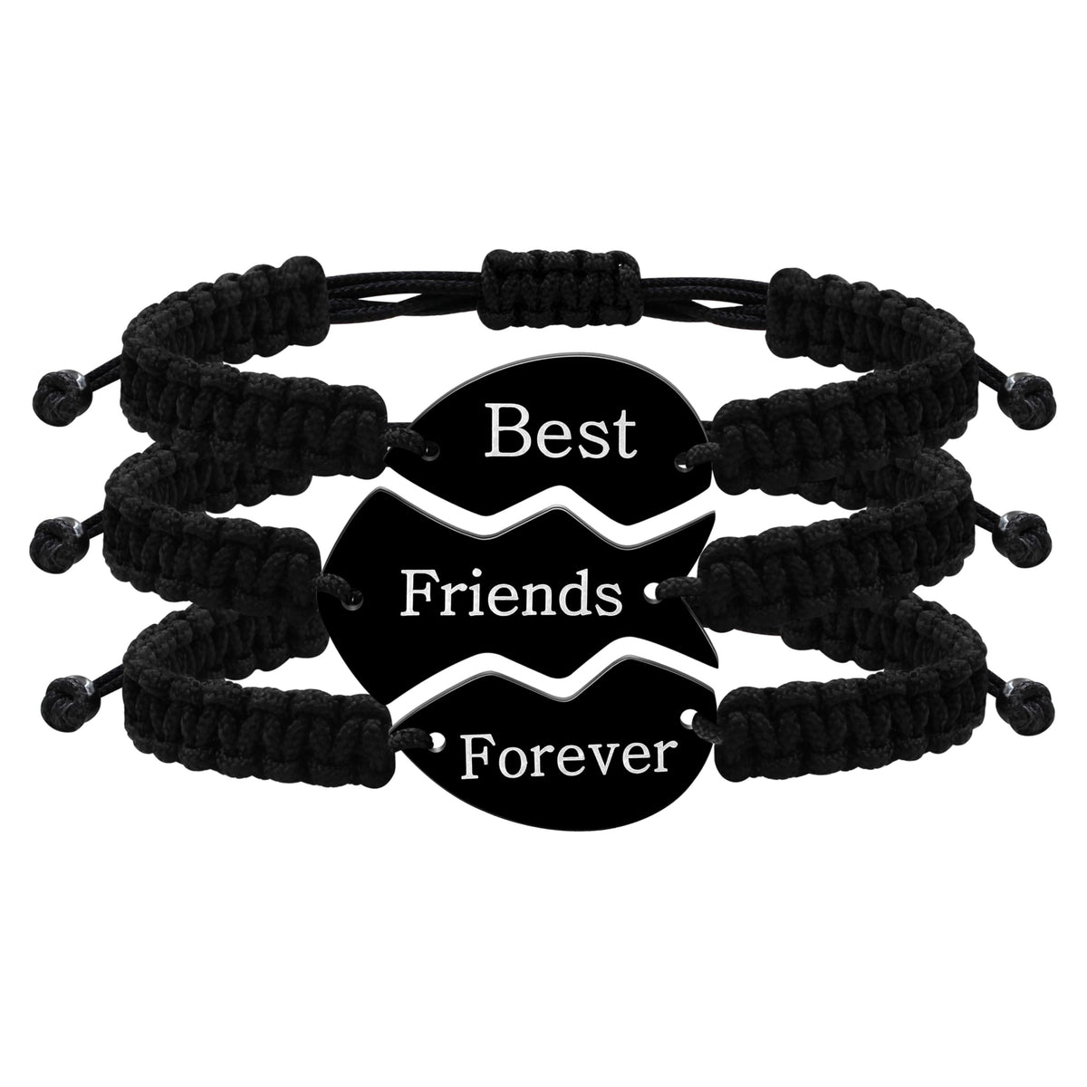 3 Pcs Puzzle Heart Piece Bracelet Set，Handmade Braided Black String Wrist Matching Puzzle Bracelets Adjustable Rope Friendship Gifts Jewelry for Best Friends Sisters