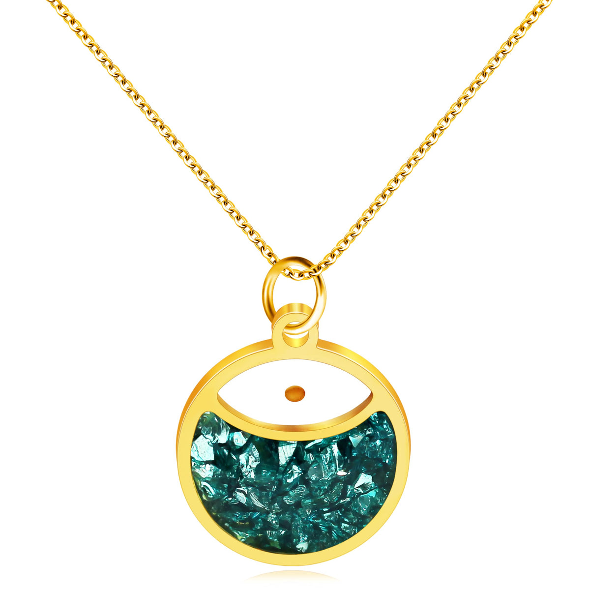 Faith Mustard Seed Stainless Steel Pendant Necklace for Women, Golden Tone Round Charm Necklace with Red, White, Green Stone Sand, Inspirational Jewelry Gift,