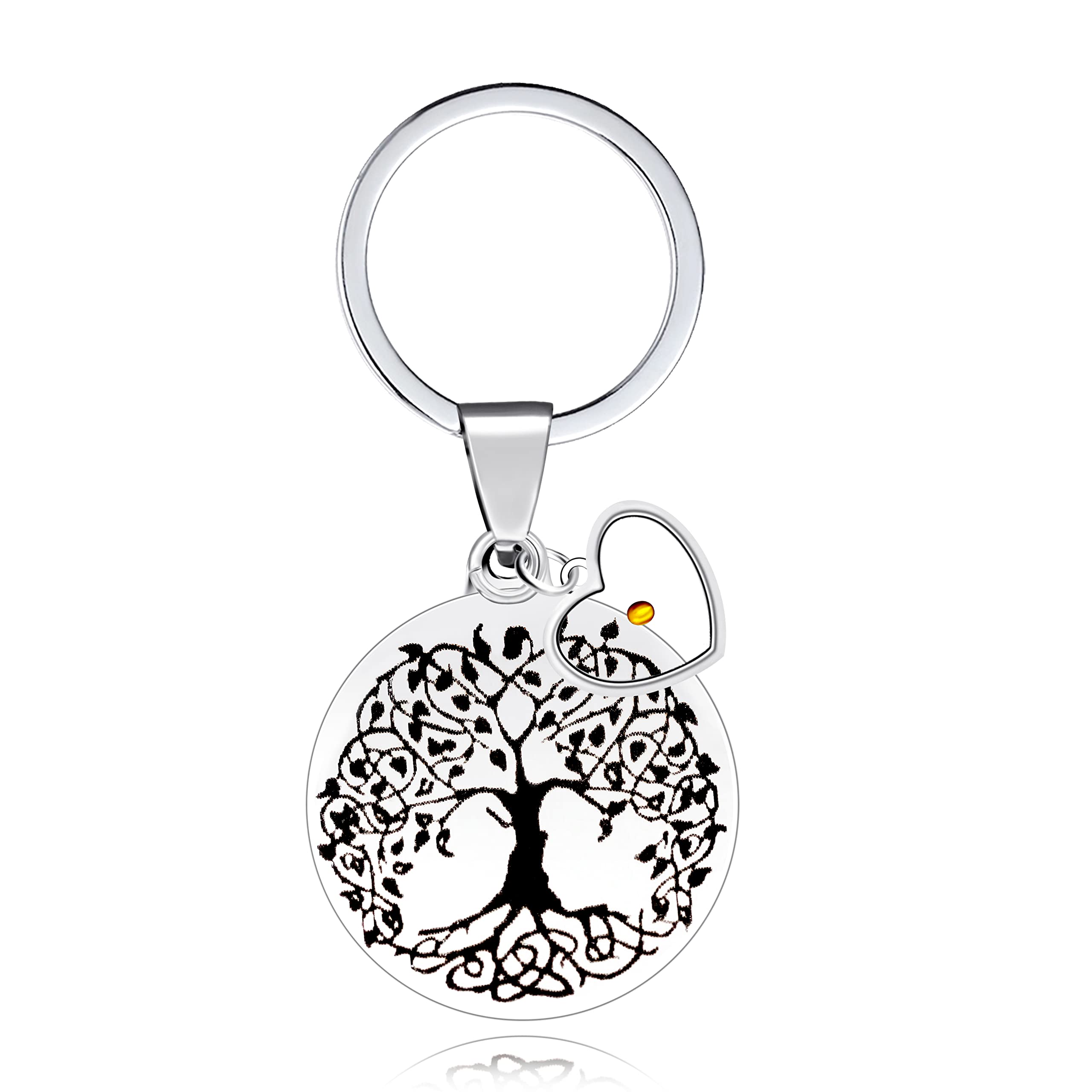 Stainless Steel Tree of Life Mustard Seed Keychain, Christian Faith Key Ring with Real Mustard Seed Charm, Inspirational Family Tree Keychain Gift for Women Men Y764