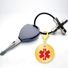 Medical Keychain Round Waterproof Stainless Steel Free Customizable Emergency Medical Jewelry for Men Women Seniors