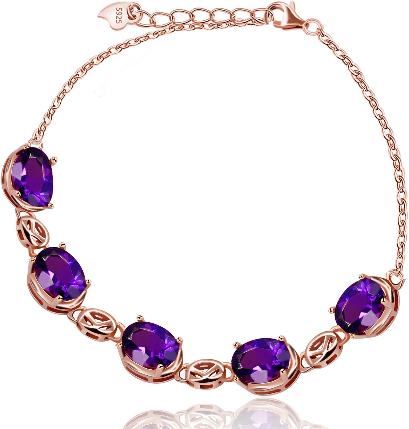 Uloveido Women Fashion 925 Sterling Silver Bracelet Rose Gold Plated Purple Amethyst Crystal Bracelet for Girls Women Mom FB057