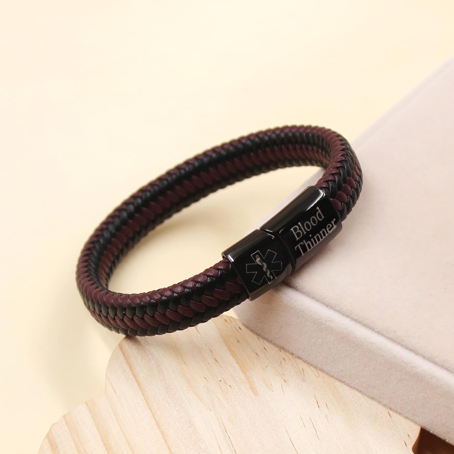 Dynamic QR Code Medical Alert Bracelet for Men Women No Medical Info Needed at Checkout PU Leather Emergency ID Cuff Bracelet Black Stainless Steel Clasp Scan to Update Health Info YA5551