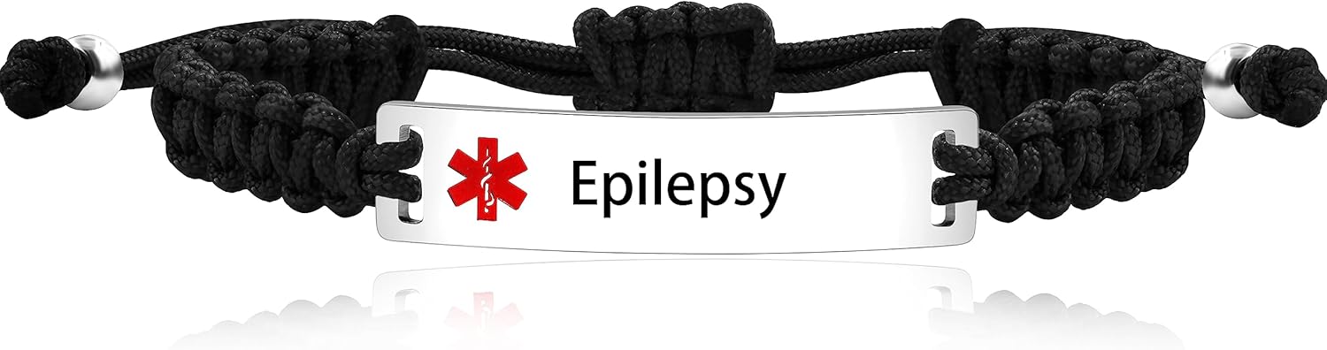 Uloveido Medical Alert ID Bracelet Laser Engraved Epilepsy Adjustable Wristband for Men Women Emergency First Aid, Handmade Braided Health Alert Engraved Bracelet Y3944