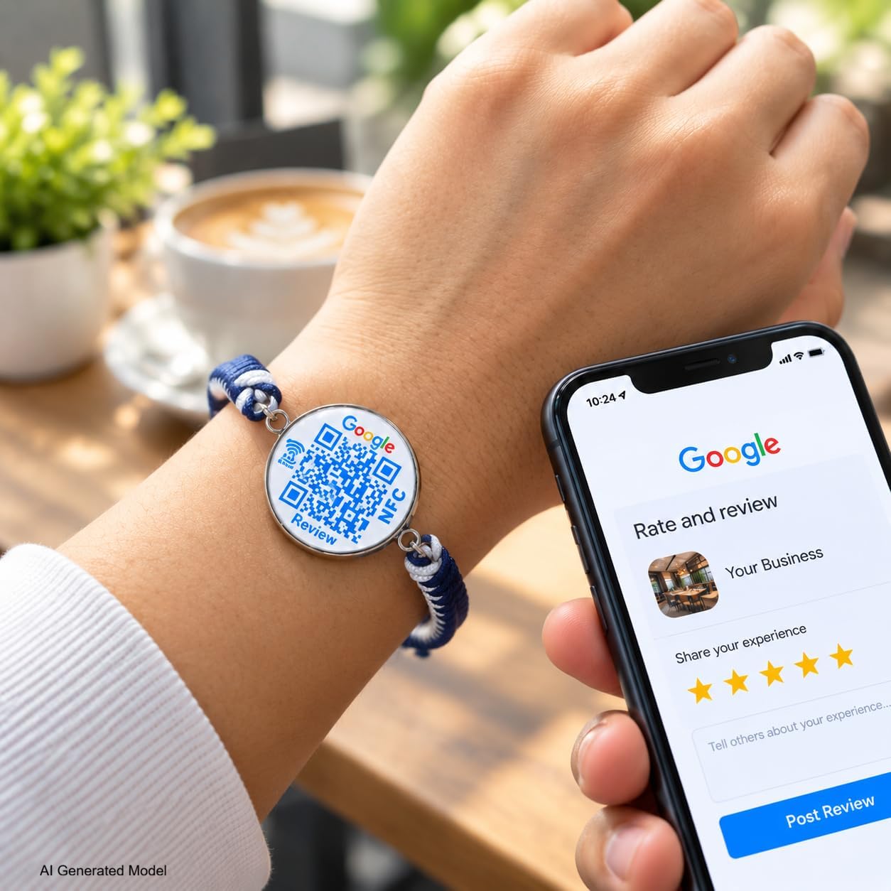 Uloveido NFC QR Bracelet for Google Reviews, Staff Review Wristband