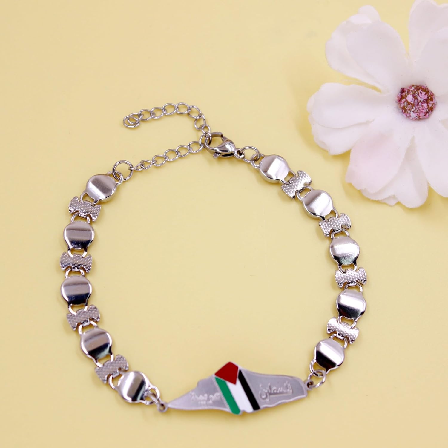 Minimalist Palestine-Inspired Adjustable Bracelet, Lightweight Unisex Ethnic Jewelry with Multi-Chain Design, Stainless Steel Silver-Tone Bracelet for Daily Wear, Office & Travel