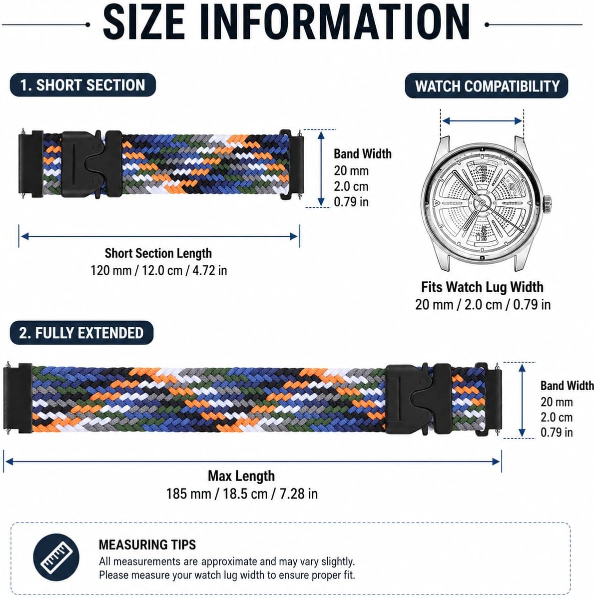 Uloveido Personalized Nylon Medical ID Bracelet with Laser-Engraved Medical Alert Tag and Dynamic QR Code, Braided Elastic Watch Band with Secure Parachute-Style Buckle, 20mm Adjustable for Men