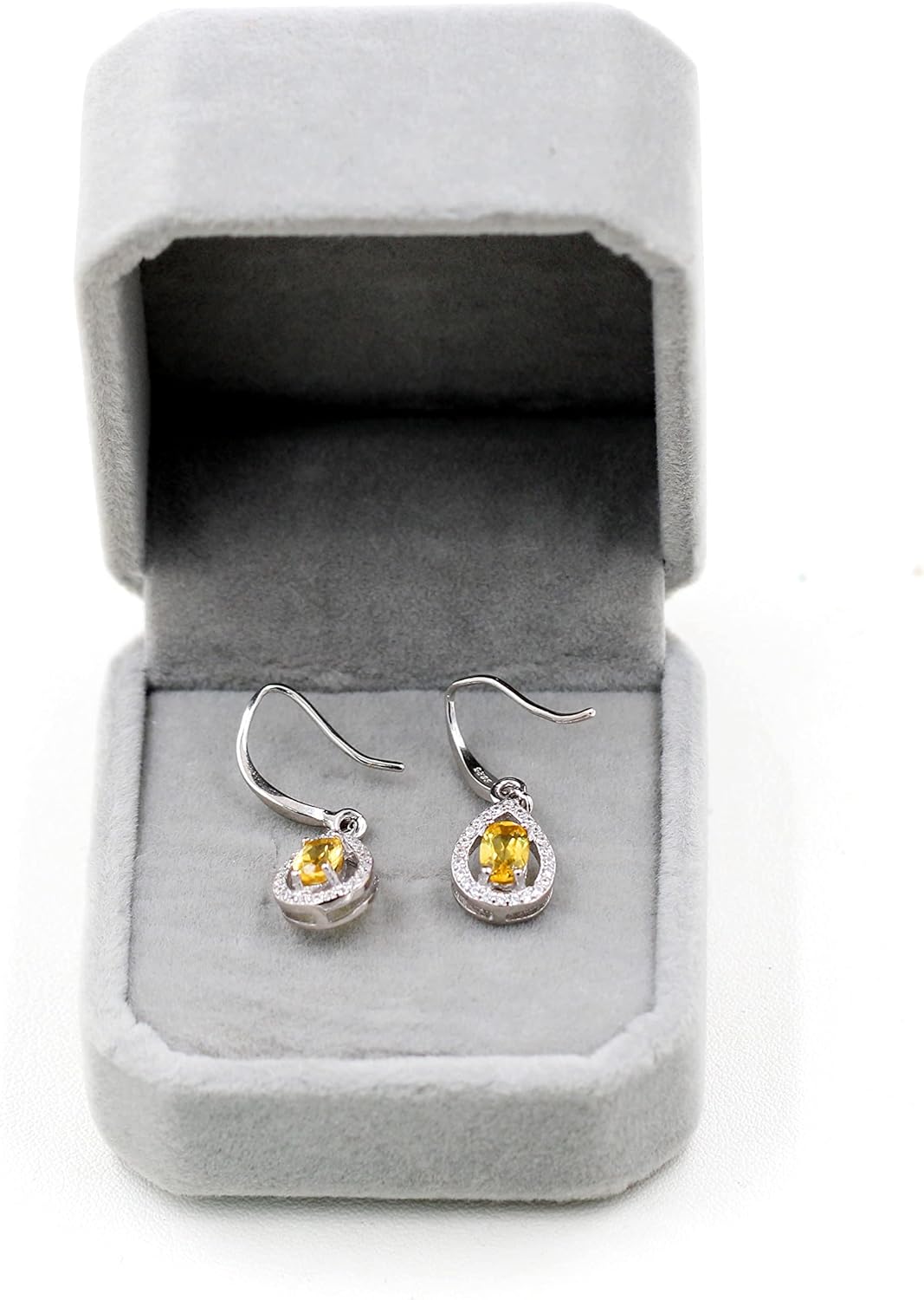 925 Sterling Silver Oval Cut Citrine Earrings Yellow Crystal Teardrop Earrings Wedding Promise for Women FR027 (Citrine)