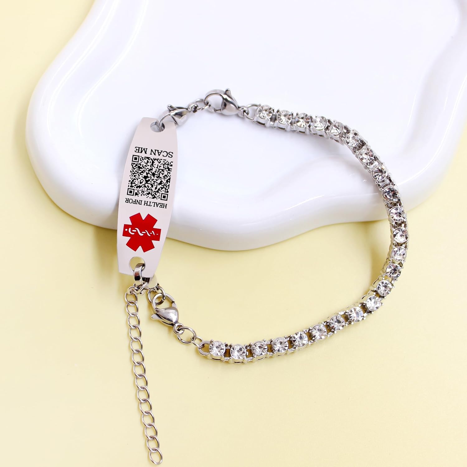 Uloveido Editable QR Code Medical Alert Tennis Bracelet for Women, Silver & Golded Color Options, Personalized Scannable Health ID Jewelry, Custom Emergency Info Wristband