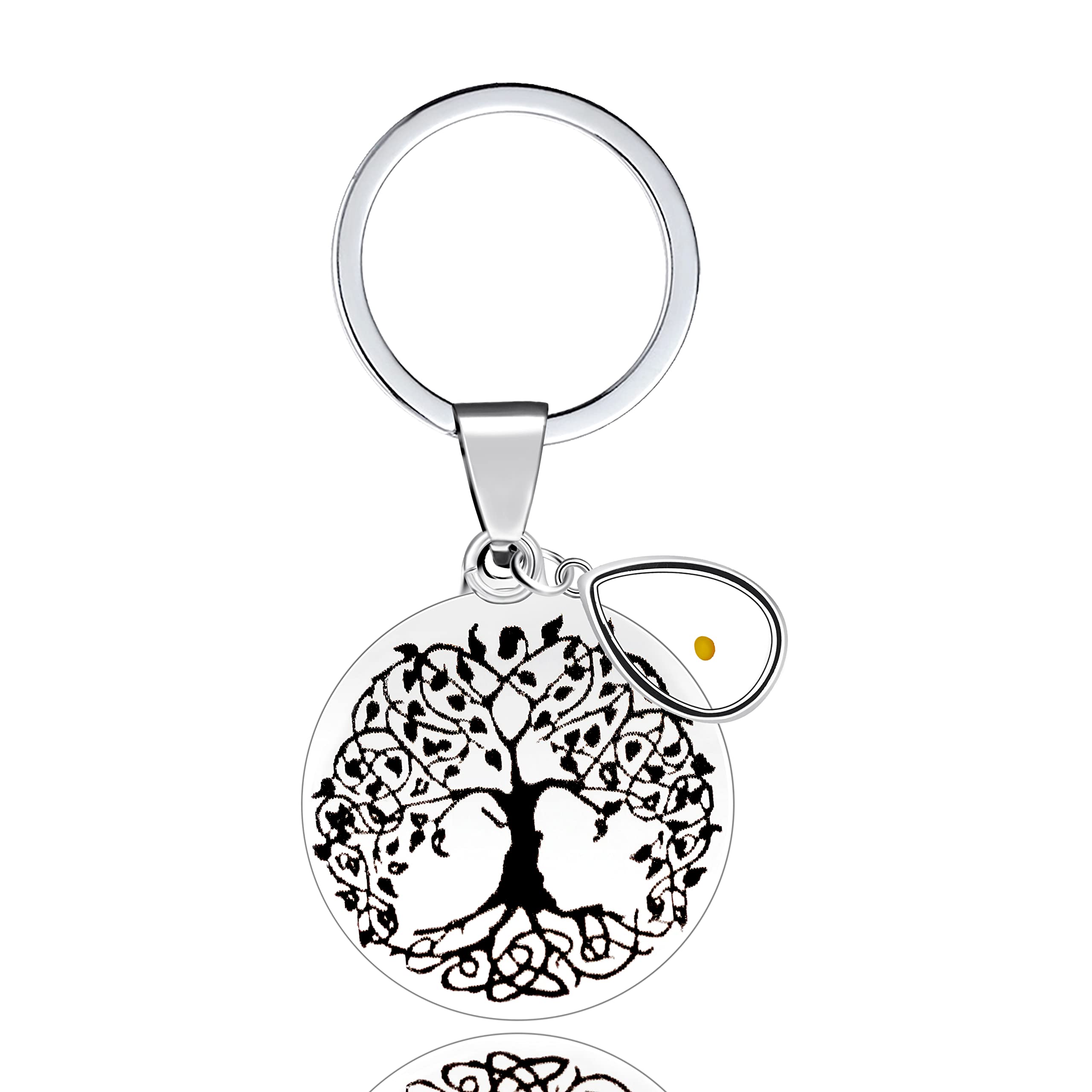 Stainless Steel Tree of Life Mustard Seed Keychain, Christian Faith Key Ring with Real Mustard Seed Charm, Inspirational Family Tree Keychain Gift for Women Men Y764