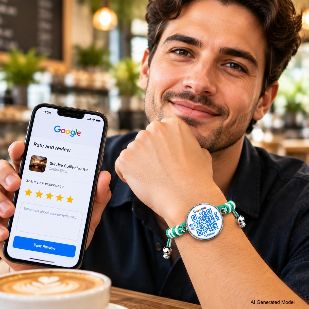 Uloveido NFC QR Bracelet for Google Reviews, Staff Review Wristband
