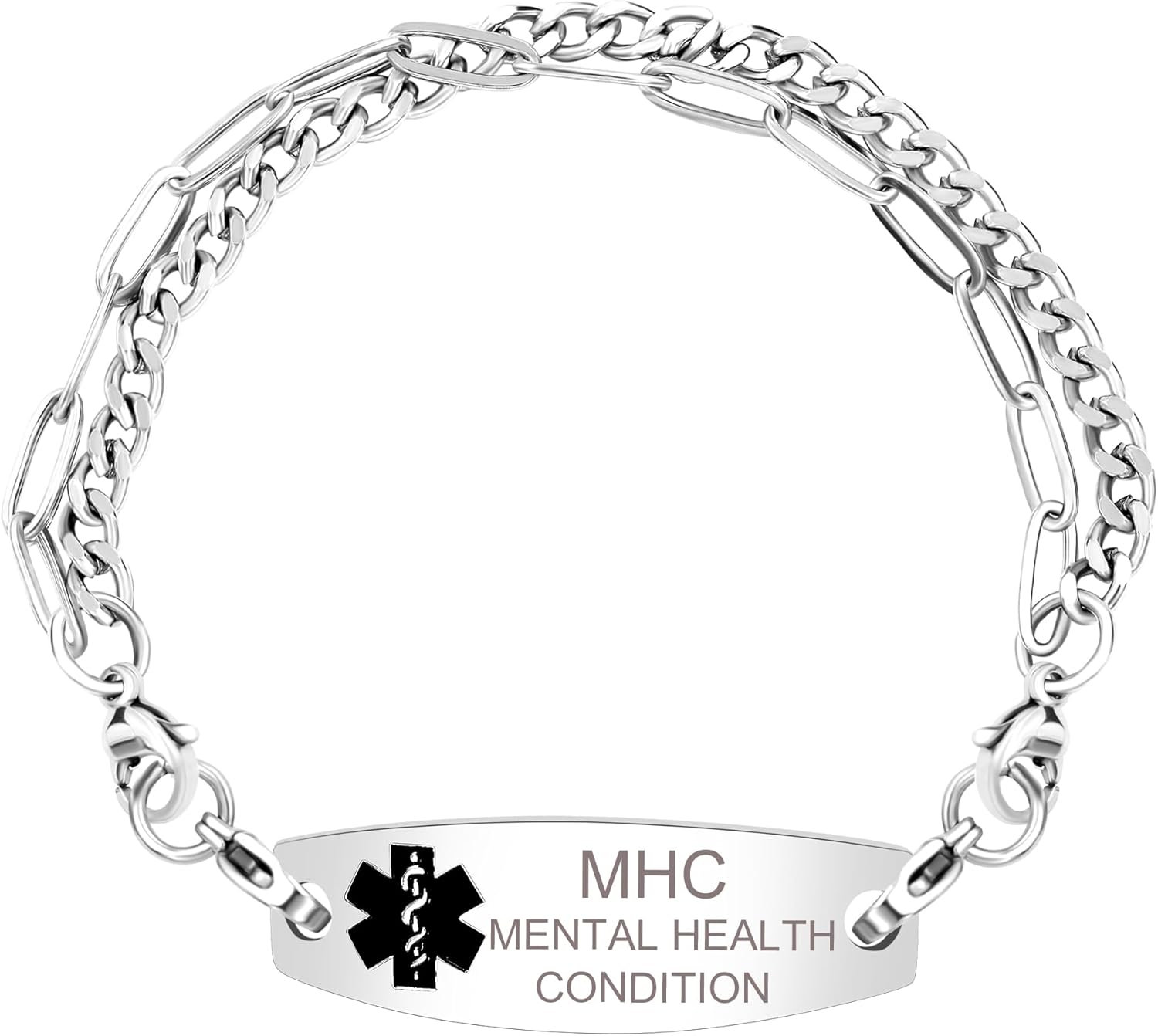 Uloveido Men's Medical Alert Bracelet - Stainless Steel Interchangeable Emergency ID with Free Custom Engraving, 7.87" Ladies First Response to Distress Jewelry