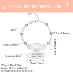 Uloveido Custom Medical ID Bracelet with White Cubic Zirconia | Elegant Floral Enamel Design | Adjustable QR Code & Engraved Emergency Contact EMS Bracelet for Women and Travelers