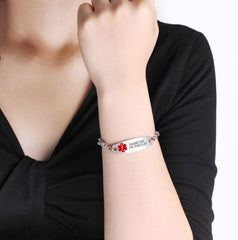 Uloveido Heart Medical ID Bracelet for Women, Double Chain Stainless Steel Emergency Info Wristband, Dynamic QR Code or Personalized Engraving, Adjustable Safety Jewelry for Daily Wear