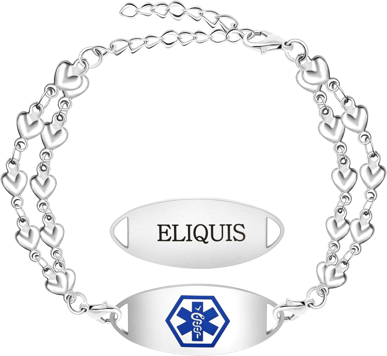 Uloveido Double Love Heart Link Bracelet - Personalized Engraved Medical Alert Jewelry for Blood Disorder, Epilepsy, Diabetes, Asthma, Mental Health, Allergy, and More