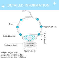 Uloveido Custom Medical ID Bracelet with Blue Cubic Zirconia | Elegant Floral Enamel Design | Adjustable QR Code & Engraved Emergency Contact Bracelet for Women and Travelers