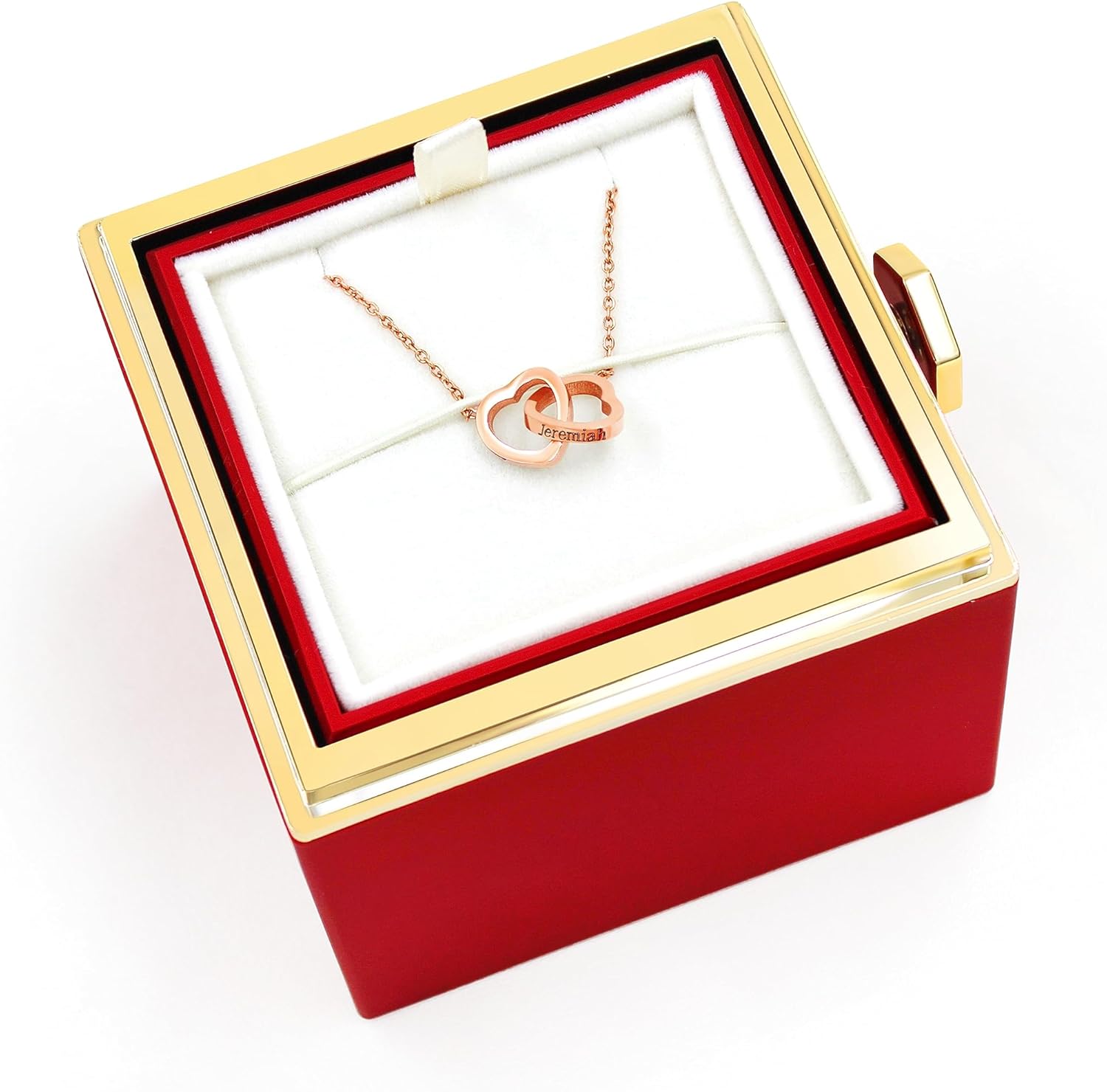 Personalized Interlocking Heart Necklace with Two Names, Custom Engraved Double Love Pendant Chain for Couples, Boyfriend Girlfriend Gift with Box