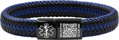Dynamic QR Code Medical Alert Bracelet for Men Women No Medical Info Needed at Checkout PU Leather Emergency ID Cuff Bracelet Black Stainless Steel Clasp Scan to Update Health Info YA5551