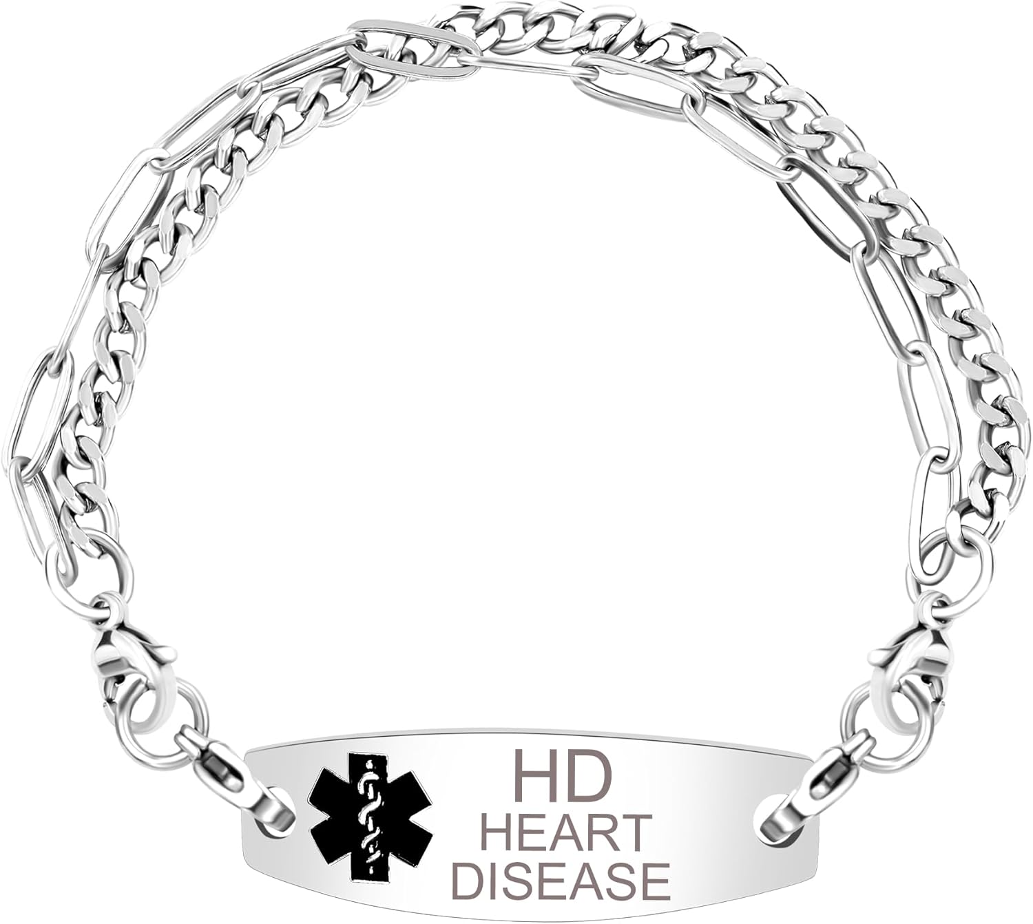 Uloveido Men's Medical Alert Bracelet - Stainless Steel Interchangeable Emergency ID with Free Custom Engraving, 7.87" Ladies First Response to Distress Jewelry