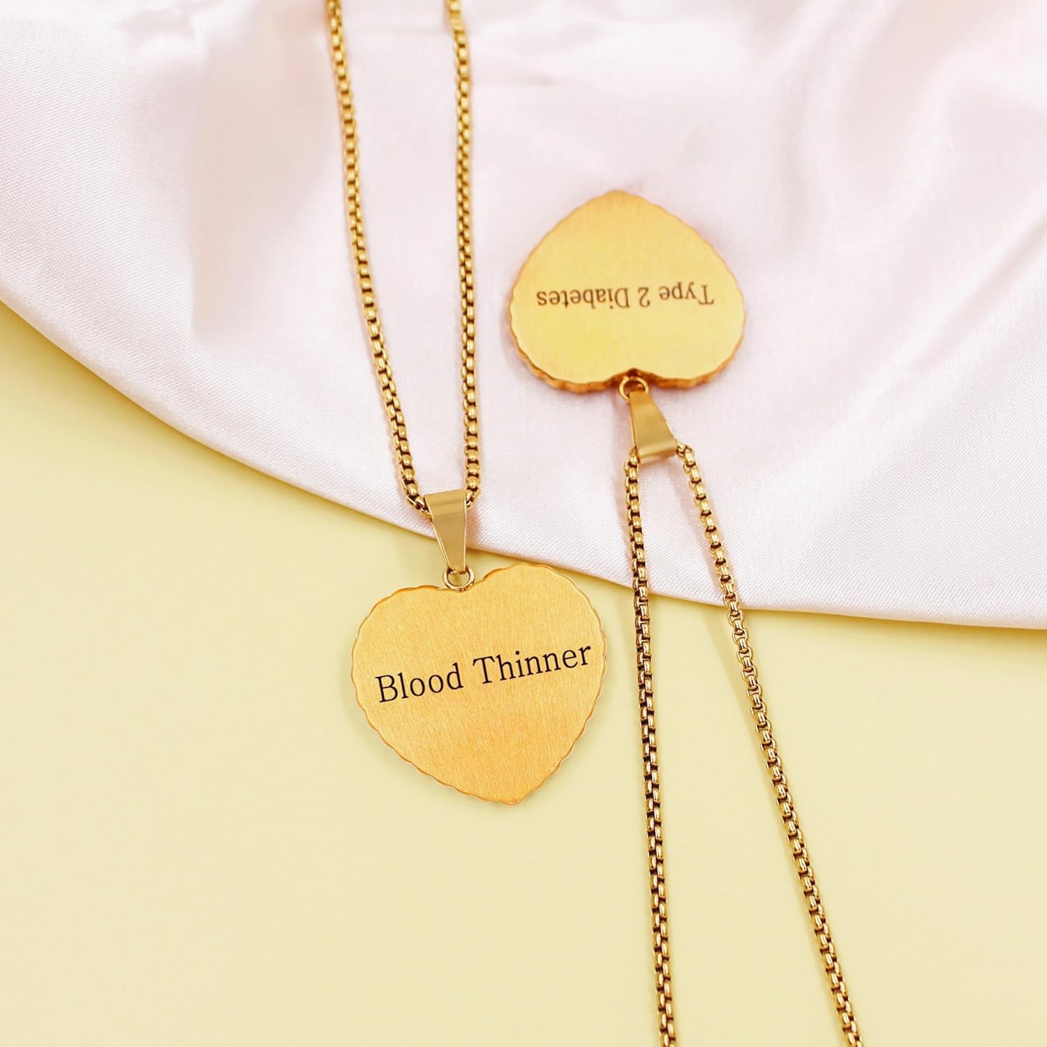 Uloveido Free Engraving Medical Alert Necklace – Heart-Shaped Gold-Plated Pendant with Zircon Accents, Custom Medical ID Jewelry, Allergy-Safe 50cm Chain, Unisex for Seniors, Sports, and Active Lifestyle