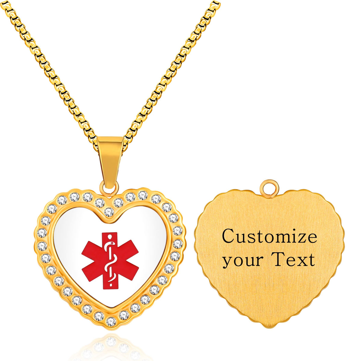 Custom Engraved Medical Alert Necklace Heart Pendant Stainless Steel Gold Plated Personalized Engraved Jewelry for Women